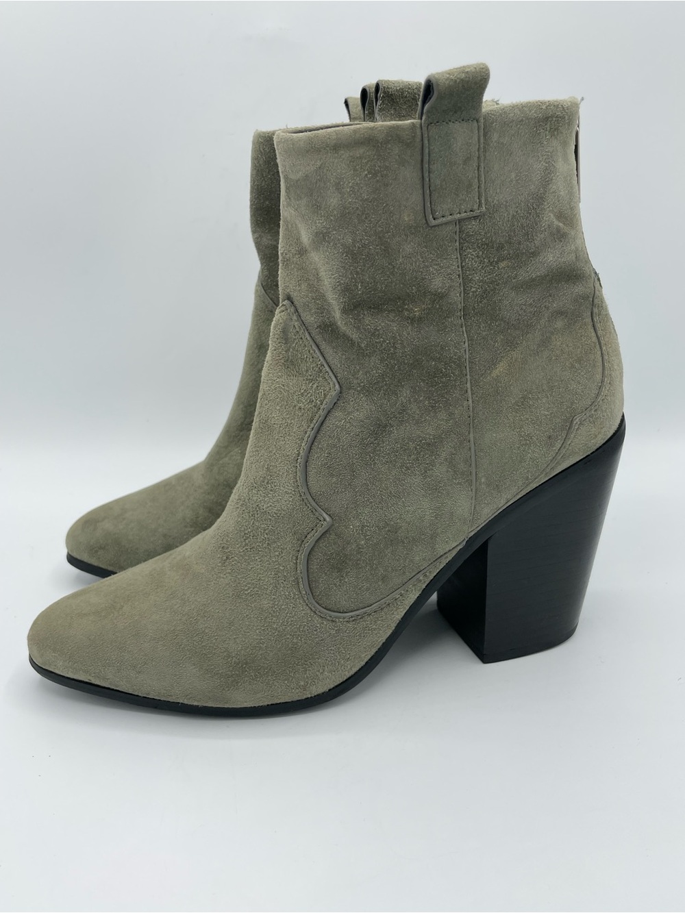 RAYE Olive Suede Ankle Booties with Block Heel